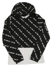 Čierna crop mikina s nápisy a všitým topem s kapucňou