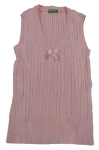 Svetloružová vzorovaná svetrová vesta s mašličkou Benetton