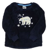 Tmavomodrá chlupatá pyžamová mikina s medvídkem Pocopiano 