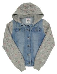 Modro-šedá riflovo/tepláková bunda se sluchátky a kapucí Pepperts