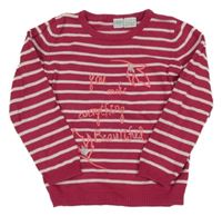 Fuchsiovo-biely pruhovaný sveter s nápisom Bob Der Bar