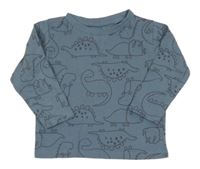 Modrošedé triko s dinosaury 