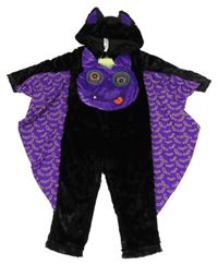 Kostým - Černo-fialovákožešinová kombinéza s kapucí - netopýr George 
