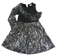 Černo-stříbrné flitrové šaty s jedním rukávem Zara