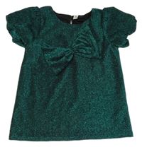 Tmavozelená trblietavá blúzka s mašlou Tu