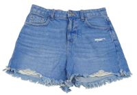 Modré roztřepěné riflové high rise kraťasy s prošoupáním Primark