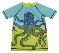 Světlemodro-žluté UV tričko s chobotnicí Pusblu 