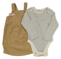 2set - Béžové manšestrové šaty se zajíčkem + pruhované body M&S