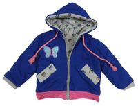 Kobaltově modrý teplákový zateplený kabátek s motýlom a kapucňou