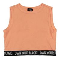 Neónově oranžový rebrovaný crop top s nápismi Page one young