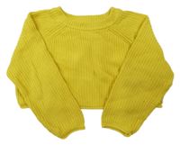 Žltý rebrovaný crop sveter Zara