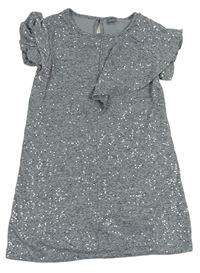 Sivé melírované ľanové šaty s flitrami a volánikmi Next