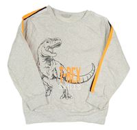 Svetlosivá melírovaná mikina s dinosaurom a pruhmi Kiki&Koko