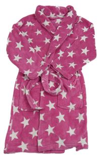 Tmavorůžový plyšový župan s bílými hvězdičkami a kapucí TU