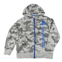 Svetlošedá -sivo-tmavosivá army melírovaná prepínaci mikina s ovladačem - PlayStation a kapucňou