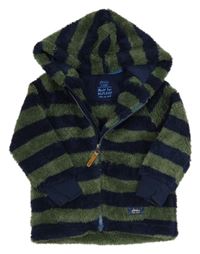 Kaki-tmavomodrá pruhovaná huňatá bunda s kapucňou joules