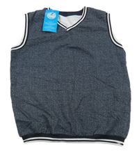 Nové - tmavomodro-čierno-biela melírovaná tepláková vesta