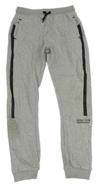 Sivé melírované tepláky s nápisom a pruhom George