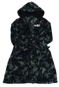 Čierny plyšový župan s Fortnite a kapucňou