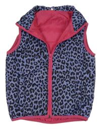 Modrofialovo-čierno-tmavoružová vzorovaná prešívaná šušťáková zateplená vesta