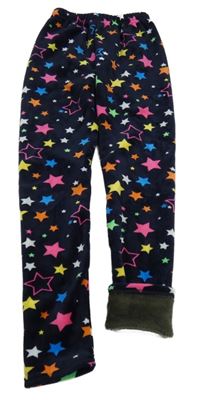 Tmavomodré plyšové zateplené legíny s barevnými hvězdičkami