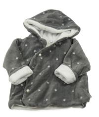 Tmavošedý sametový zateplený kabátek s hviezdičkami a kapucňou OBaïBi