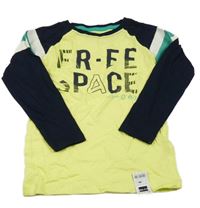 Nové - žluto-tmavomodré triko s nápisy a pruhy St. Bernard