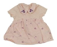 Svetloružové mušelínovo/žebrované šaty s kvietkami a golierikom St. Bernard