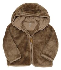 Hnedá chlpatá bunda s kapucňou s uškami F&F