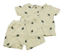 2Set - Smetanové mušelínové tričko s kaktusy + kraťasy SHEIN