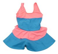 Neonově růžovo-modrozelené jednodílné plavky se sukní