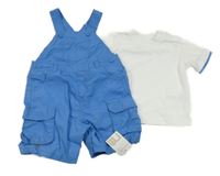 Nové - 2Set - Modré cargo plátěné laclové kraťasy + bílo/modré tričko Mothercare