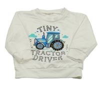 Biela mikina s traktorom a nápismi