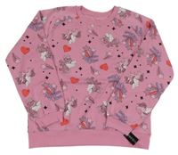 Nové - tmavoružová mikina s jednorožcami a srdiečkami St. Bernard