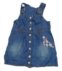 Modré ľahké rifľové prepínaci šaty s kvietkami a motýlikmi Kiki&Koko