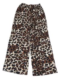 Pudrovo-tmavohnědo-čierne vzorované ľahké nohavice