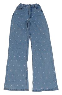 Modré wide leg rifle s květy EUROPE KIDS