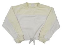 Smetanovo-svetložltá plyšová oversize crop mikina s mašlou LINDEX
