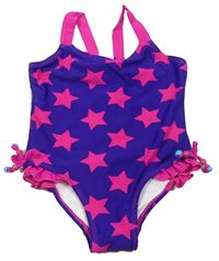 Fialovo-ružové jednodielne plavky s hviezdičkami Tu