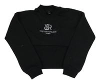 Čierna crop mikina s všitým topem a nápisem z kamínků River Island