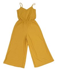 Okrový žebrovaný culottes overal New Look