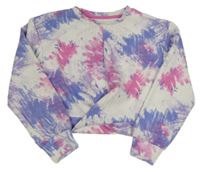 Bielo-fialovo-ružová batikovaná crop mikina Primark