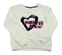 Biela mikina so srdcem z překlápěcích flitrů