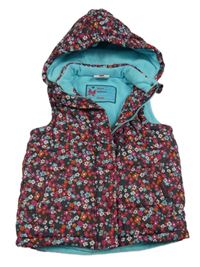 Antracitová kvetovaná šušťáková zateplená vesta s kapucňou zn. Topolino