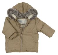 Hnedá melírovaná šušťáková zimná bunda s kapucňou zn. George
