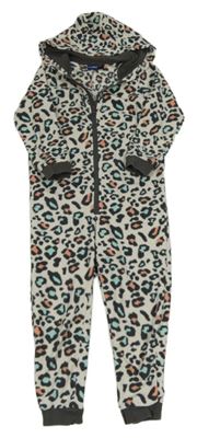 Světlešedá fleecová kombinéza s leopardím vzorem a kapucí Lupilu