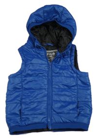 Modrá šušťáková zateplená vesta s kapucňou