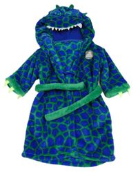Nové - Zeleno-safírový vzorovaný chlupatý župan s kapucí - dinosaurus M&S