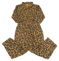 Hnědý plátěný kalhotový overal s leopardím vzorem Next