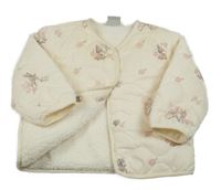 Krémová kvetovaná prešívaná šušťáková zateplená bunda s Bambim Disney